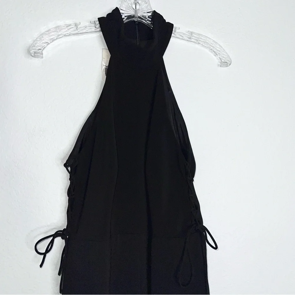 Jay Godfrey Jumpsuit Women size 8 Wide Leg Pants Lace Up Cut Out Sides Halter